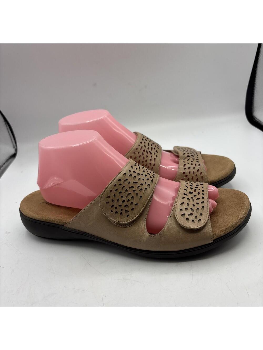 Trotters Sandals Size 10.5 Women Brown Leather Tan Rose Tool Slide Slip On Comfy